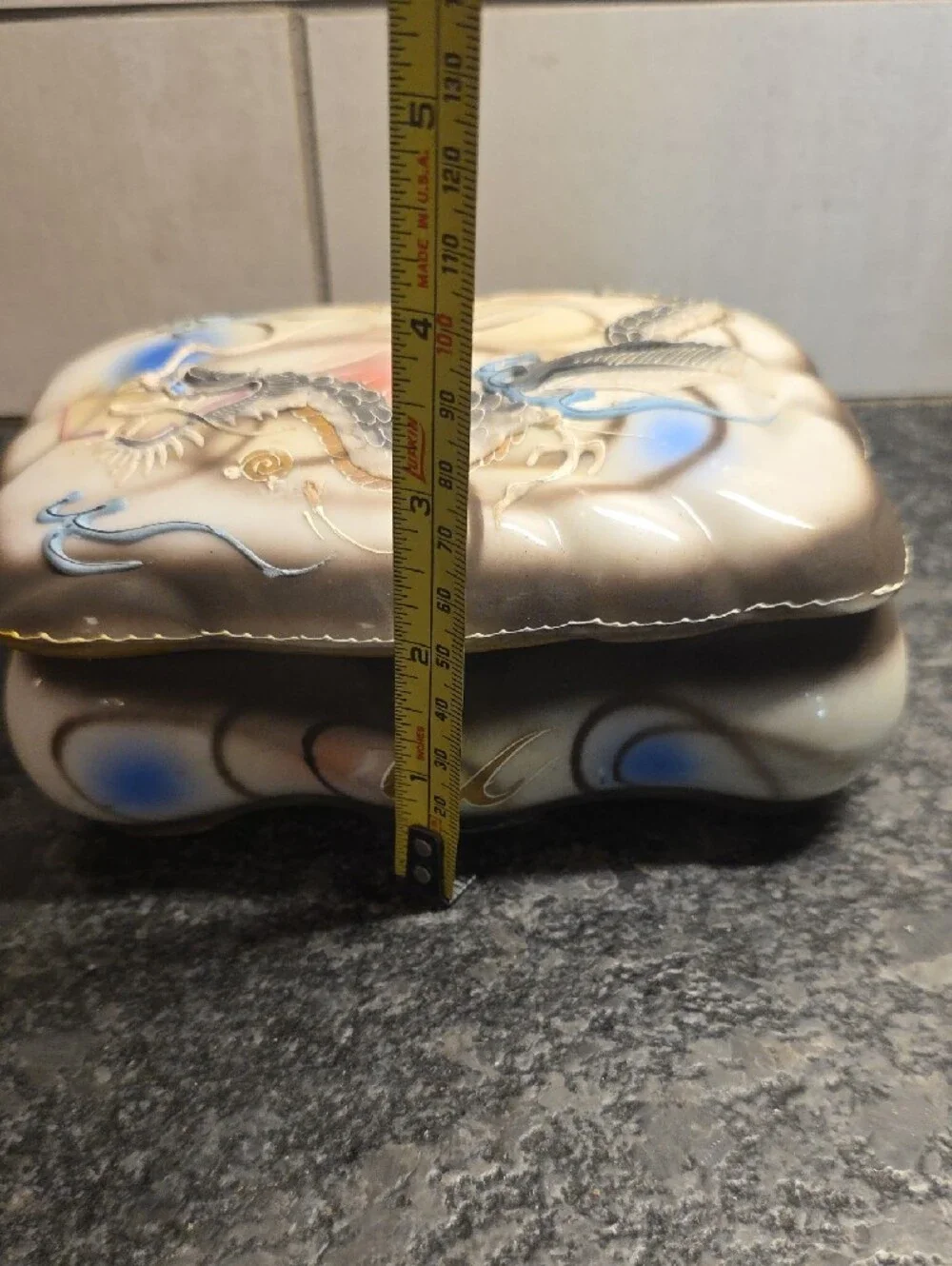 Decorative Dragon Trinket/jewelry Box in Cream and Blue